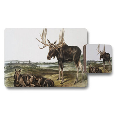 B&Q -  Moose Themed Placemat And Coaster Set With Wildlife Scene