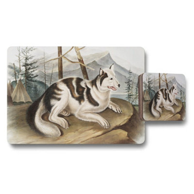 B&Q -  Husky Dog In Mountain Landscape Placemat And Coaster Set