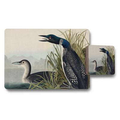 B&Q -  Placemat And Coaster Set With Vintage Bird Illustration
