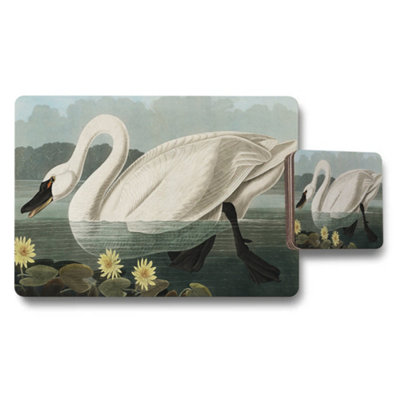 B&Q -  Swan Placemats And Coaster Set With Water Lily Artwork