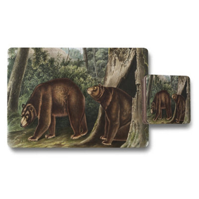 B&Q -  Bear Themed Placemat And Coaster Set With Forest Wildlife Design