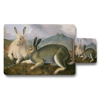 B&Q -  Rabbits In Meadow Artwork Placemat And Coaster Set For Dining Table