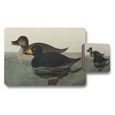 B&Q -  Duck Themed Placemat And Coaster Set With Vintage Waterfowl Illustration