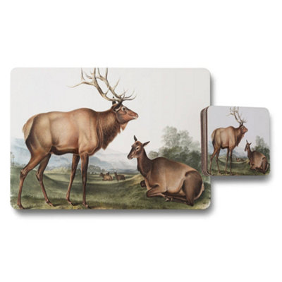 B&Q -  Elk And Deer Scenic Placemat And Coaster Set For Dining