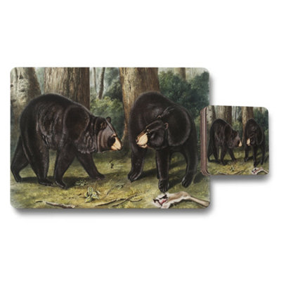 B&Q -  Bear Family Placemats And Coaster Set Forest Wildlife Art