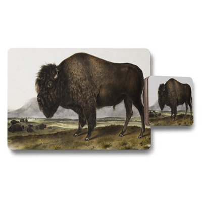 B&Q -  Bison Placemats And Coaster Set With Vintage Illustration