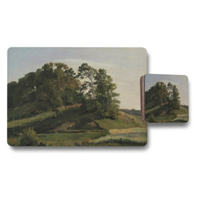 B&Q -  Landscape Placemats And Coasters Set With Tree Hill Scene Artwork