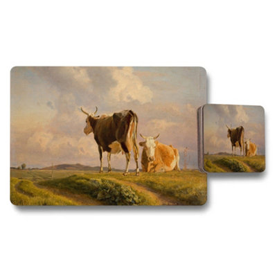 B&Q -  Pastoral Cows Landscape Placemats And Coasters Set