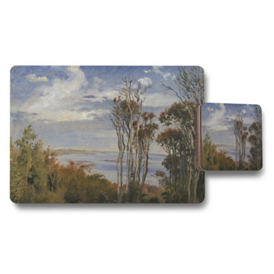 Benjamin Tate Design Scenic Landscape Placemat And Coaster Set With Lake View Artwork from B&Q