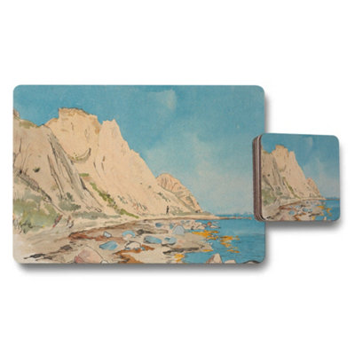 B&Q -  Coastal Cliff Landscape Placemat And Coaster Set For Dining Room