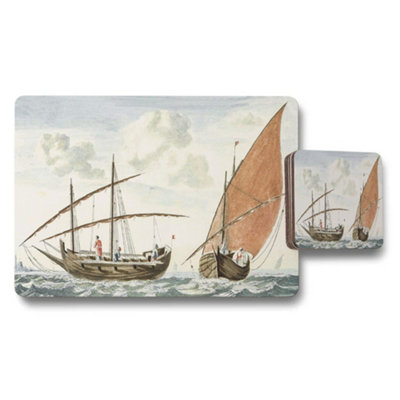 B&Q -  Nautical Sailing Boat Placemat And Coaster Set Vintage Ocean Theme