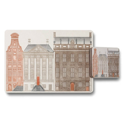 B&Q -  Urban Cityscape Placemat And Coaster Set With Historic Building Facades