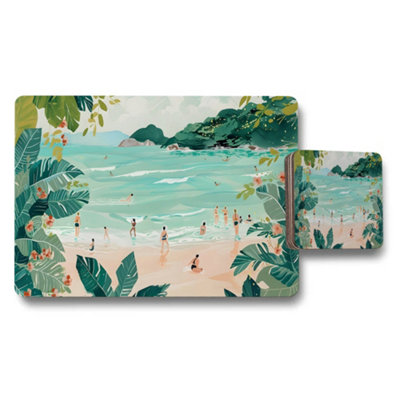 B&Q -  Tropical Beach Scene Placemat And Coaster Set For Dining Table