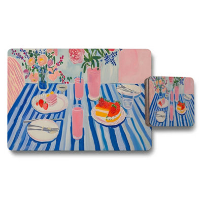 Benjamin Tate Design Floral Placemats And Coasters Set With Pink Vase Artwork from B&Q