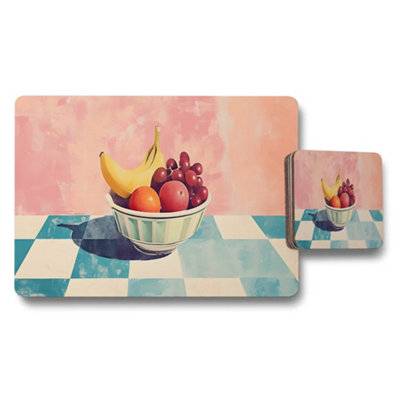 Benjamin Tate Design Fruit Bowl Placemats And Coaster Set With Retro Artwork from B&Q