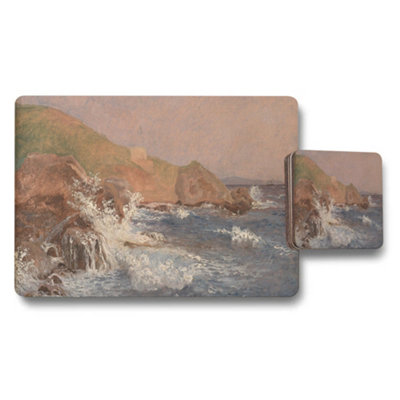 B&Q -  Coastal Seascape Placemat And Coaster Set With Cliffside Waves