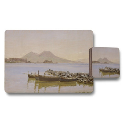 B&Q -  Scenic Harbor Boats Placemat And Coaster Set With Seaside Artwork