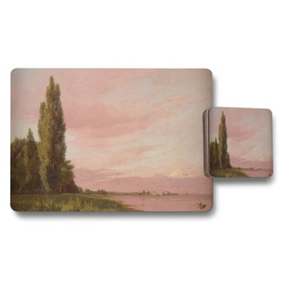 B&Q -  Placemat Coaster Set Pink Sunset Landscape By The Water