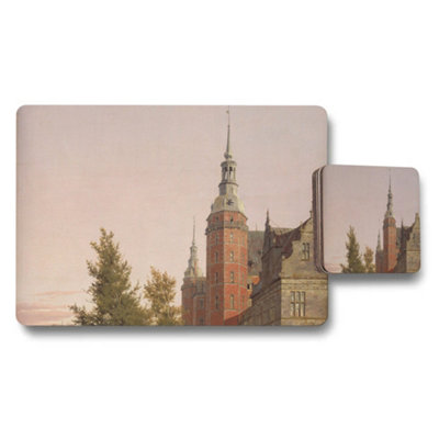 B&Q -  Vintage Castle Tower Placemat And Coaster Set With Historic Architecture