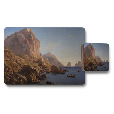 B&Q -  Coastal Rock Formations Placemat And Coaster Set With Seascape