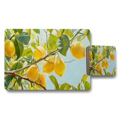 B&Q -  Lemon Tree Placemats And Coaster Set With Bright Yellow Lemons