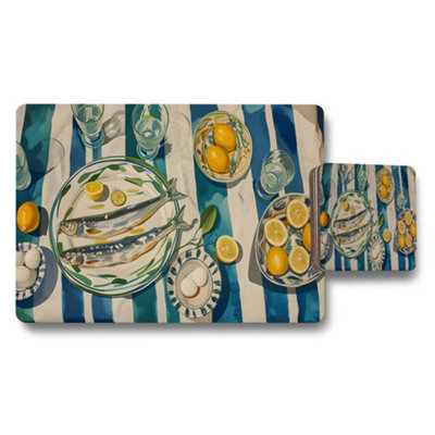 B&Q -  Seafood Tableware Placemat And Coaster Set With Fish And Lemons
