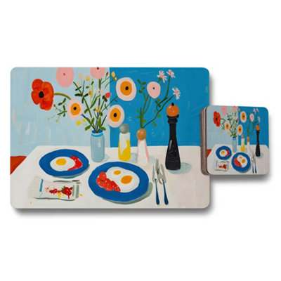 Benjamin Tate Design Floral Placemats And Coasters Set For Dining Table Decor from B&Q
