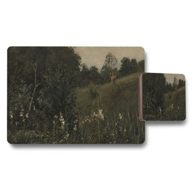 B&Q -  Nature Landscape Placemats And Coaster Set With Rustic Forest Scene