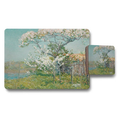 B&Q -  Spring Garden Scene Placemat And Coaster Set With Floral Artwork