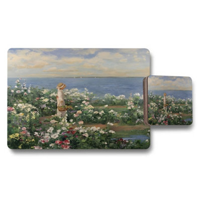 B&Q -  Impressionist Seaside Garden Placemat And Coaster Set With Floral Artwork