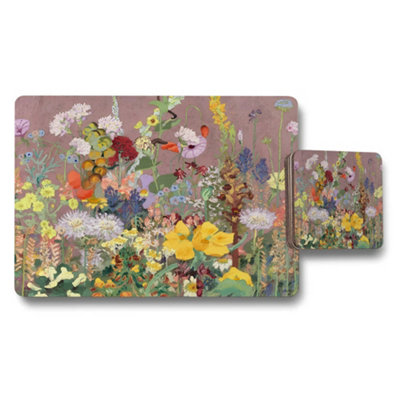 B&Q -  Floral Garden Placemats And Coaster Set With Vibrant Flowers