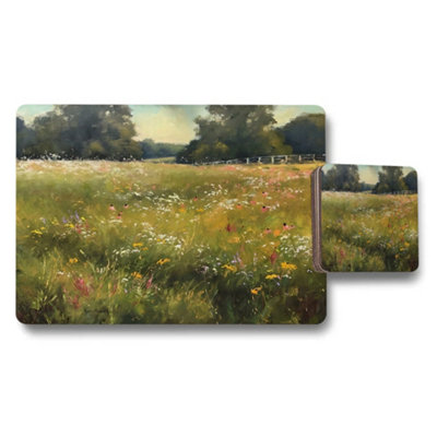 Benjamin Tate Design Meadow Wildflower Field Placemat And Coaster Set Impressionist Landscape