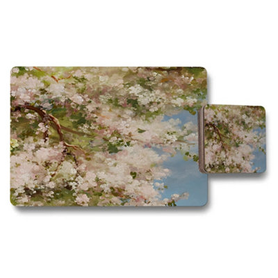 B&Q -  Cherry Blossom Placemats And Coaster Set Floral Table Decor