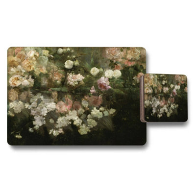 B&Q -  Floral Garden Placemat And Coaster Set With Rose Design