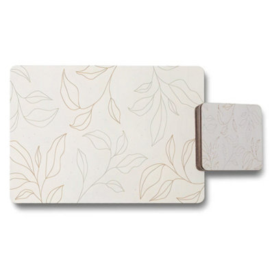 B&Q -  Leaf Pattern Placemats And Coaster Set With Botanical Design