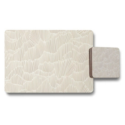 B&Q -  Beige Abstract Pattern Placemat And Coaster Set For Dining