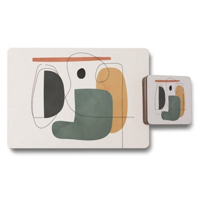 B&Q -  Abstract Geometric Placemats And Coaster Set Modern Dining Decor
