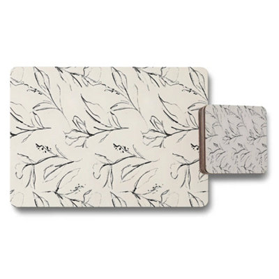 B&Q -  Beige Leaf Pattern Placemat And Coaster Set For Dining Table