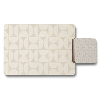 B&Q -  Geometric Beige Placemat And Coaster Set With Circular Pattern