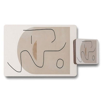 B&Q -  Abstract Geometric Placemats And Coaster Set In Neutral Tones