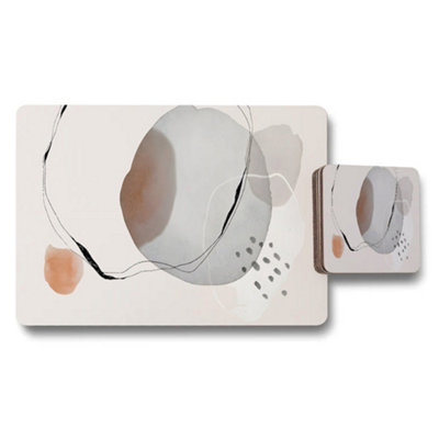 Benjamin Tate Design Abstract Art Placemats And Coaster Set Neutral Tones from B&Q