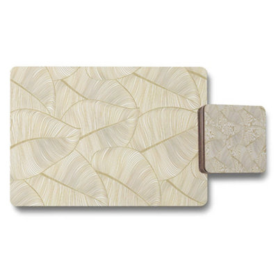 B&Q -  Gold Leaf Pattern Placemat And Coaster Set For Dining Table