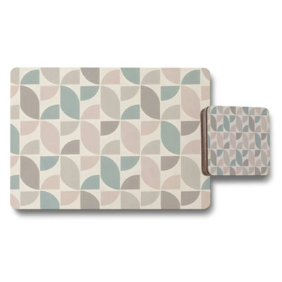B&Q -  Pastel Geometric Placemat And Coaster Set With Circular Pattern