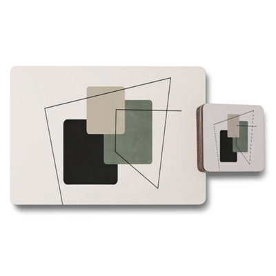 B&Q -  Geometric Placemat And Coaster Set With Abstract Block Design