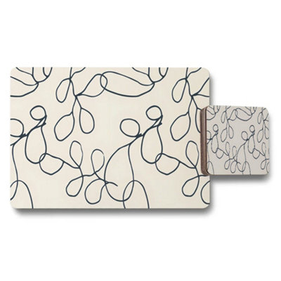 Benjamin Tate Design Abstract Loop Placemats And Coaster Set Cream Navy Lines from B&Q