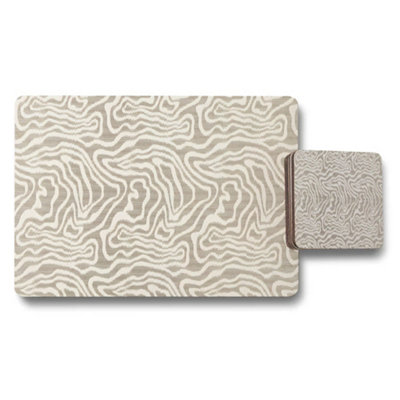 Benjamin Tate Design Beige Zebra Print Placemat And Coaster Set For Dining Table from B&Q