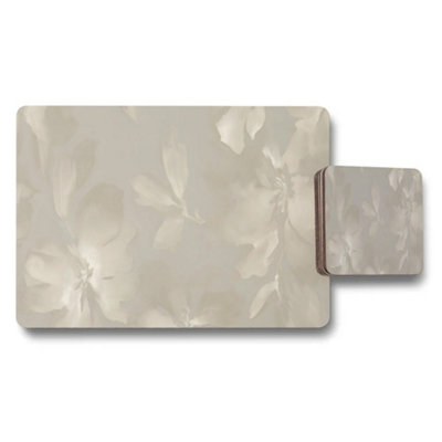 Benjamin Tate Design Beige Floral Placemat And Coaster Set For Dinner Table from B&Q