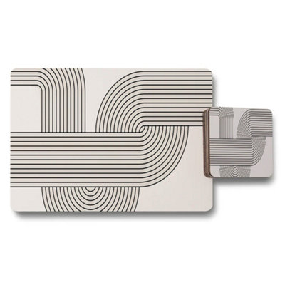 B&Q -  Geometric Line Placemats And Coaster Set With Abstract Black Lines