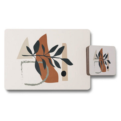B&Q -  Abstract Botanical Placemat And Coaster Set With Leaf Motif