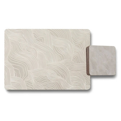 B&Q -  Beige Wave Pattern Placemat And Coaster Set For Dining Table Decor